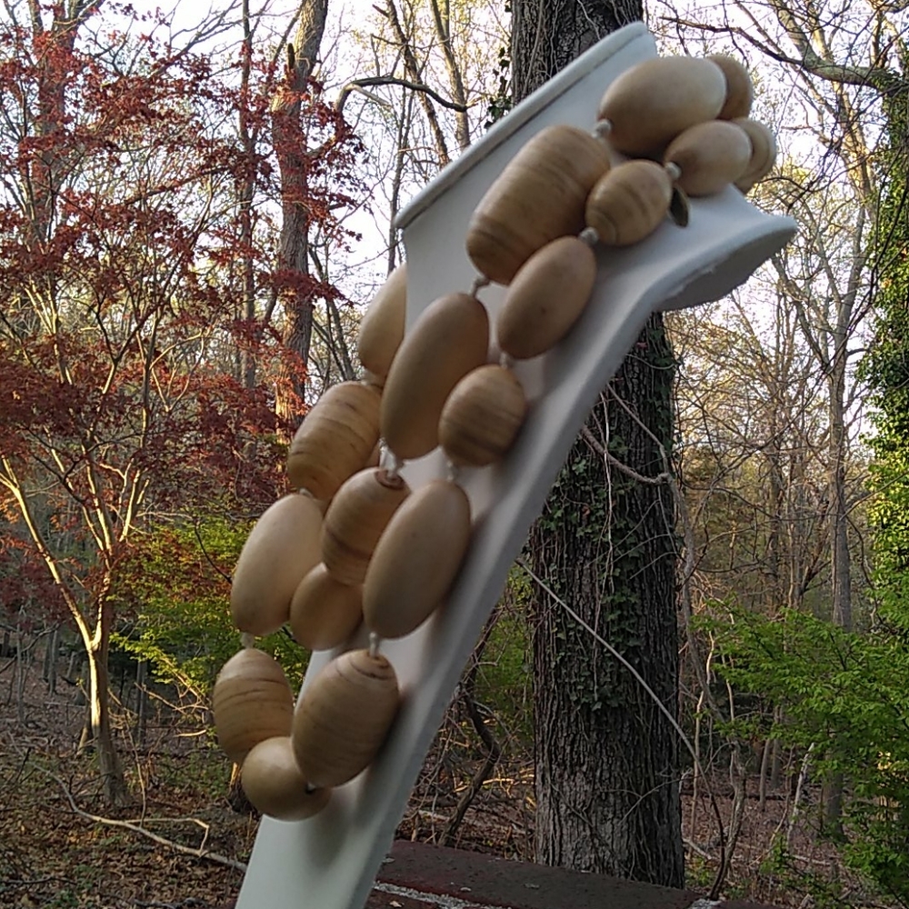 RARE '80s HOLLAND MANOUK BIJOUX 50" Alternating Stacked Solid Wood Bead Necklace - Picture 6 of 16
